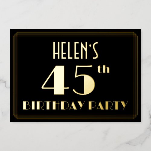 45th Birthday Party Art Deco Look 45 w Name F Foil Invitation