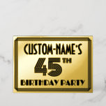 [ Thumbnail: 45th Birthday Party — Art Deco Style “45” & Name Invitation ]