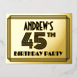 [ Thumbnail: 45th Birthday Party ~ Art Deco Style “45” + Name Postcard ]