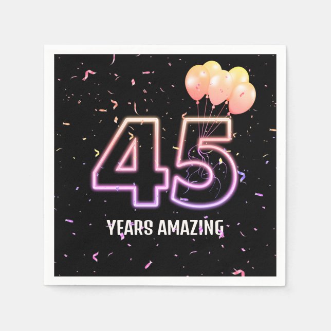 45th Birthday Party Balloons and Confetti Napkins (Front)