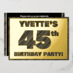 [ Thumbnail: 45th Birthday Party — Bold, Faux Wood Grain Text Invitation ]