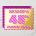 [ Thumbnail: 45th Birthday Party — Bold, Fun, Pink Stripes # 45 Invitation ]