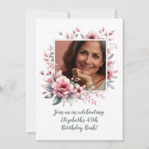 45th Birthday Party Custom Photo Floral Invitation