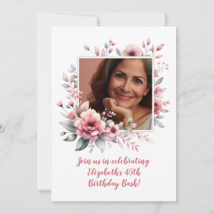 45th Birthday Party Custom Photo Floral Invitation