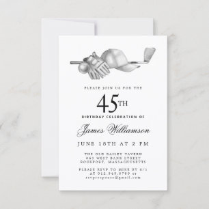 45th Birthday Party Elegant Black White Golf Invitation