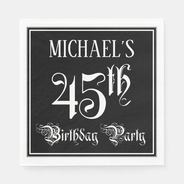 45th Birthday Party — Fancy Script + Custom Name Napkins (Front)