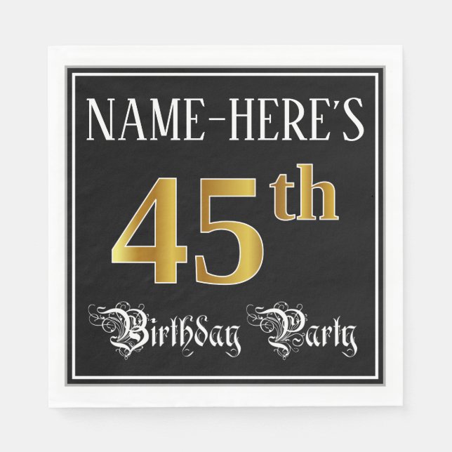 45th Birthday Party — Fancy Script, Faux Gold Look Napkins (Front)