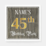 [ Thumbnail: 45th Birthday Party — Faux Gold & Faux Wood Looks Napkins ]