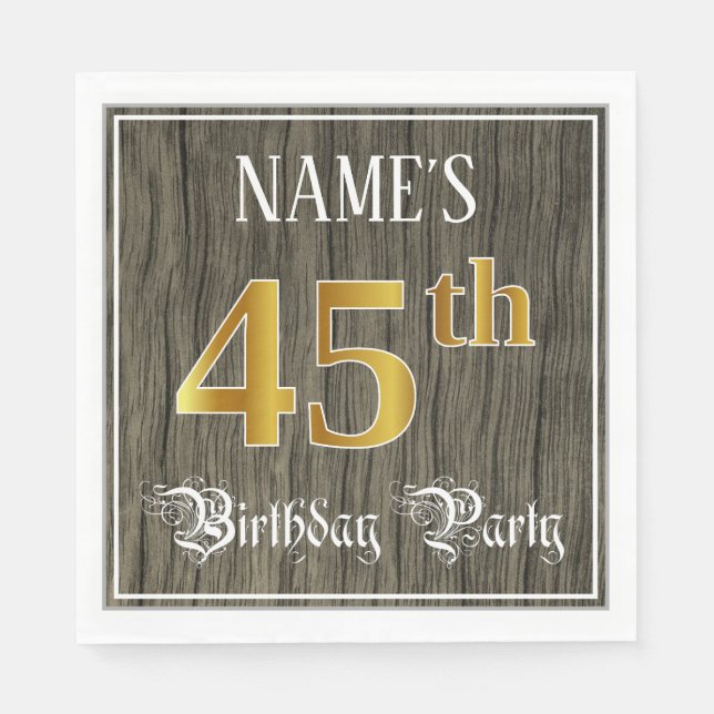 45th Birthday Party — Faux Gold & Faux Wood Looks Napkins (Front)