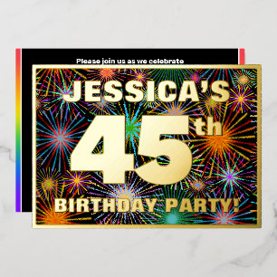45th Birthday Party — Fun, Colorful Fireworks Look Foil Invitation