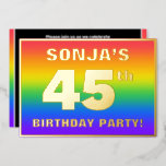 [ Thumbnail: 45th Birthday Party: Fun, Colorful Rainbow Pattern Invitation ]