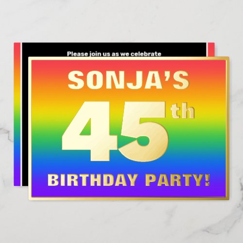 45th Birthday Party Fun Colorful Rainbow Pattern Foil Invitation