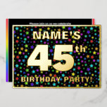 [ Thumbnail: 45th Birthday Party — Fun, Colorful Stars Pattern Invitation ]