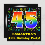 [ Thumbnail: 45th Birthday Party: Fun Music Symbols, Rainbow 45 Invitation ]