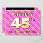 [ Thumbnail: 45th Birthday Party — Fun Pink Hearts and Stripes Invitation ]