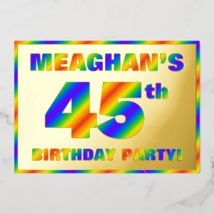 45th Birthday Party — Fun, Rainbow Spectrum “45” Foil Invitation