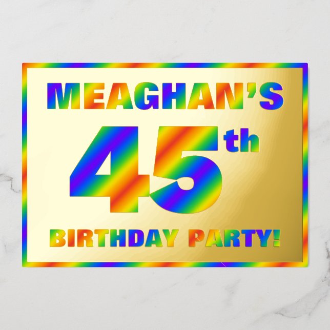 45th Birthday Party — Fun, Rainbow Spectrum “45” Foil Invitation (Front)