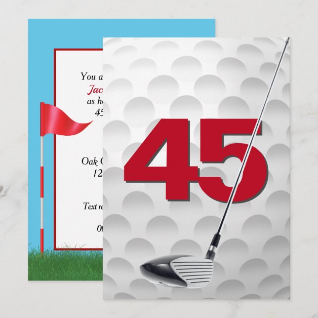 45th Birthday Party Golf Theme Invitation (Front/Back)
