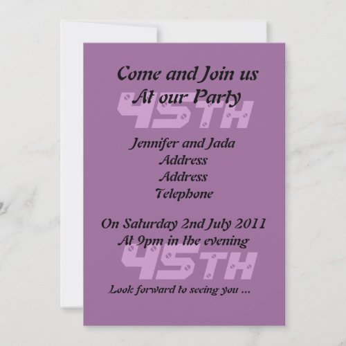 45th Birthday Party Invitation