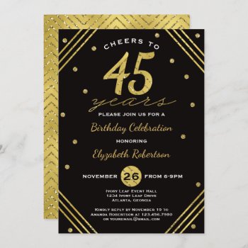 45th Birthday Party Invitation  Cheers  Faux Gold Invitation by DeReimerDeSign at Zazzle