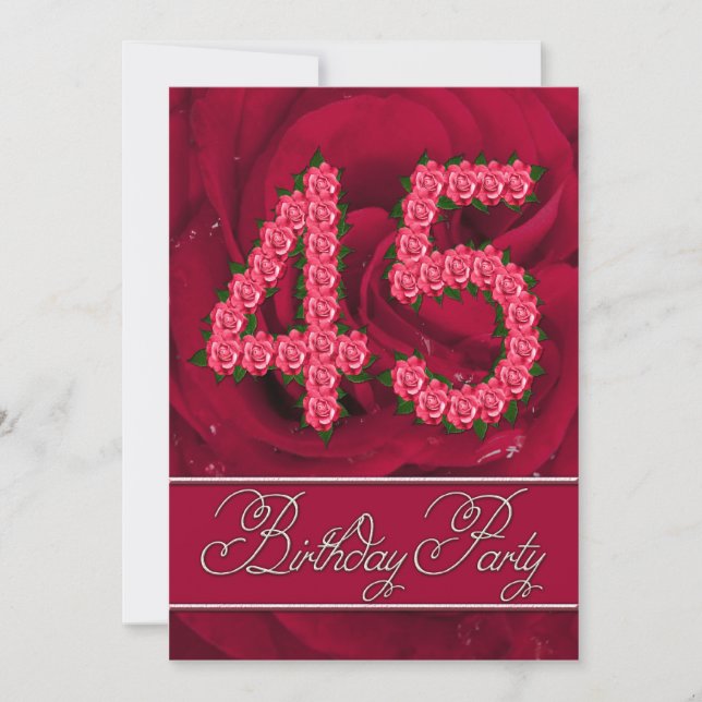 45th birthday party invitation with roses (Front)