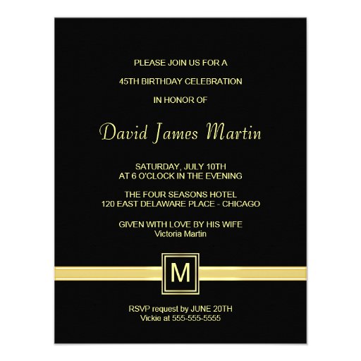 45th Birthday Party Invitations - with Monogram