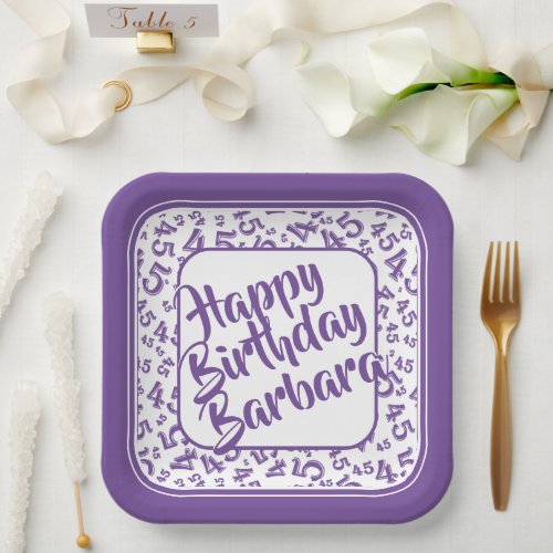 45th Birthday Party Number Pattern Purple 45 Paper Plates
