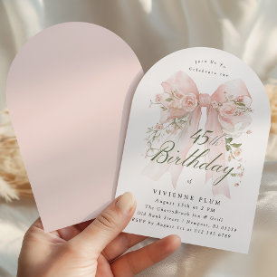 45th Birthday Party Pink Bow Rose Floral Arch Invitation