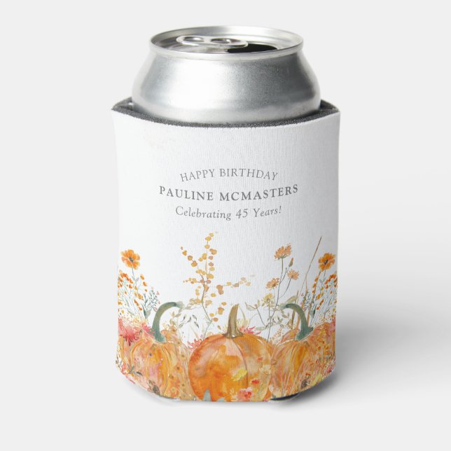45th Birthday Party Pumpkin Wildflower Custom Can Cooler (Can Back)