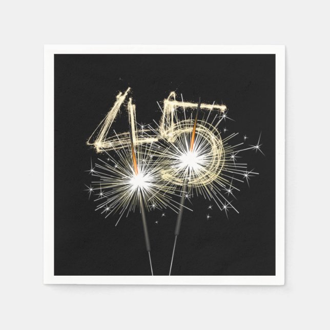 45th Birthday Party Sparklers on Black Napkins (Front)