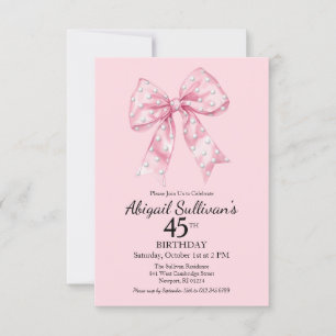45th Birthday Pink Bow with Golf Ball Polka Dots Invitation