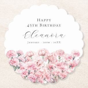 45th Birthday Pink Carnation January Birth Flower Paper Coaster