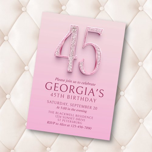 45th Birthday Pink Diamonds Invitation