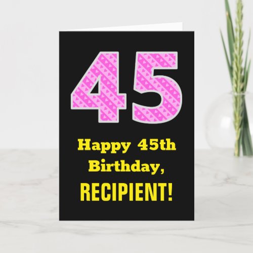 45th Birthday Pink Stripes and Hearts 45  Name Card