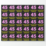 [ Thumbnail: 45th Birthday: Pink Stripes and Hearts "45" + Name Wrapping Paper ]