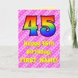 [ Thumbnail: 45th Birthday: Pink Stripes & Hearts, Rainbow # 45 Card ]