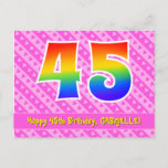 [ Thumbnail: 45th Birthday: Pink Stripes & Hearts, Rainbow 45 Postcard ]