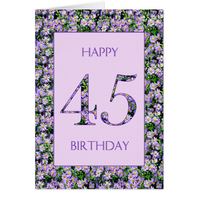 45th Birthday Purple Daisies Cards (Front)