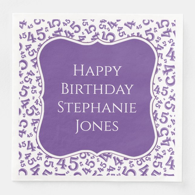 45th Birthday Purple/White Bracket Number Pattern Paper Dinner Napkins (Front)