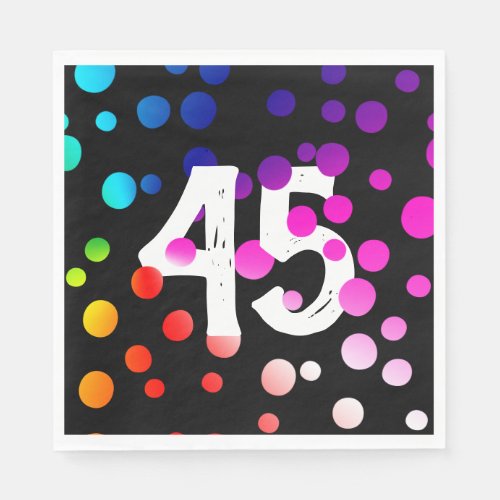 45th Birthday Rainbow Dots on Black  Napkins