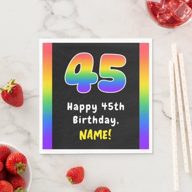 45th Birthday: Rainbow Spectrum # 45, Custom Name Napkins (Insitu)