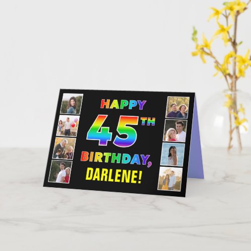 45th Birthday Rainbow Text Custom Photos  Name Card