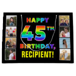 [ Thumbnail: 45th Birthday: Rainbow Text, Custom Photos & Name Gift Bag ]