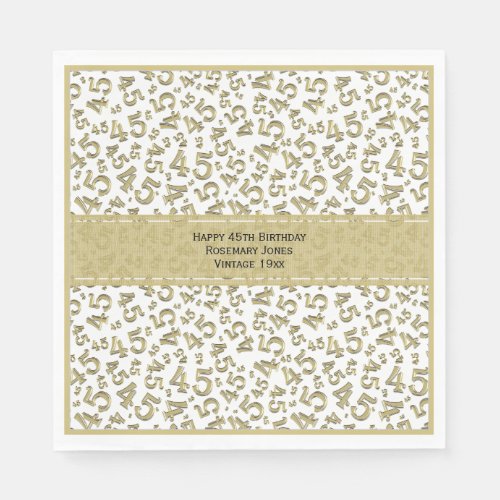 45th Birthday Random Number Pattern GoldWhite Napkins