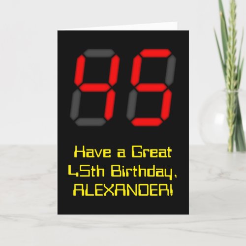 45th Birthday Red Digital Clock Style 45  Name Card