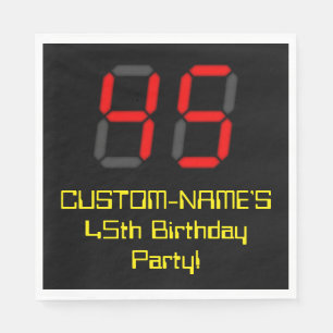 45th Birthday: Red Digital Clock Style "45" + Name Napkins