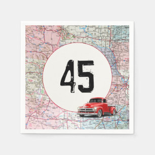 45th Birthday Red Retro Truck on Road Map Napkins