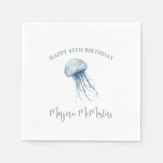 45th Birthday Simple Coastal Jellyfish Custom Napkins (Front)