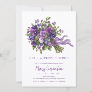 45th Birthday Surprise Party Purple Floral Bouquet Invitation