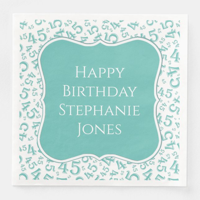 45th Birthday Teal/White Bracket Number Pattern Paper Dinner Napkins (Front)